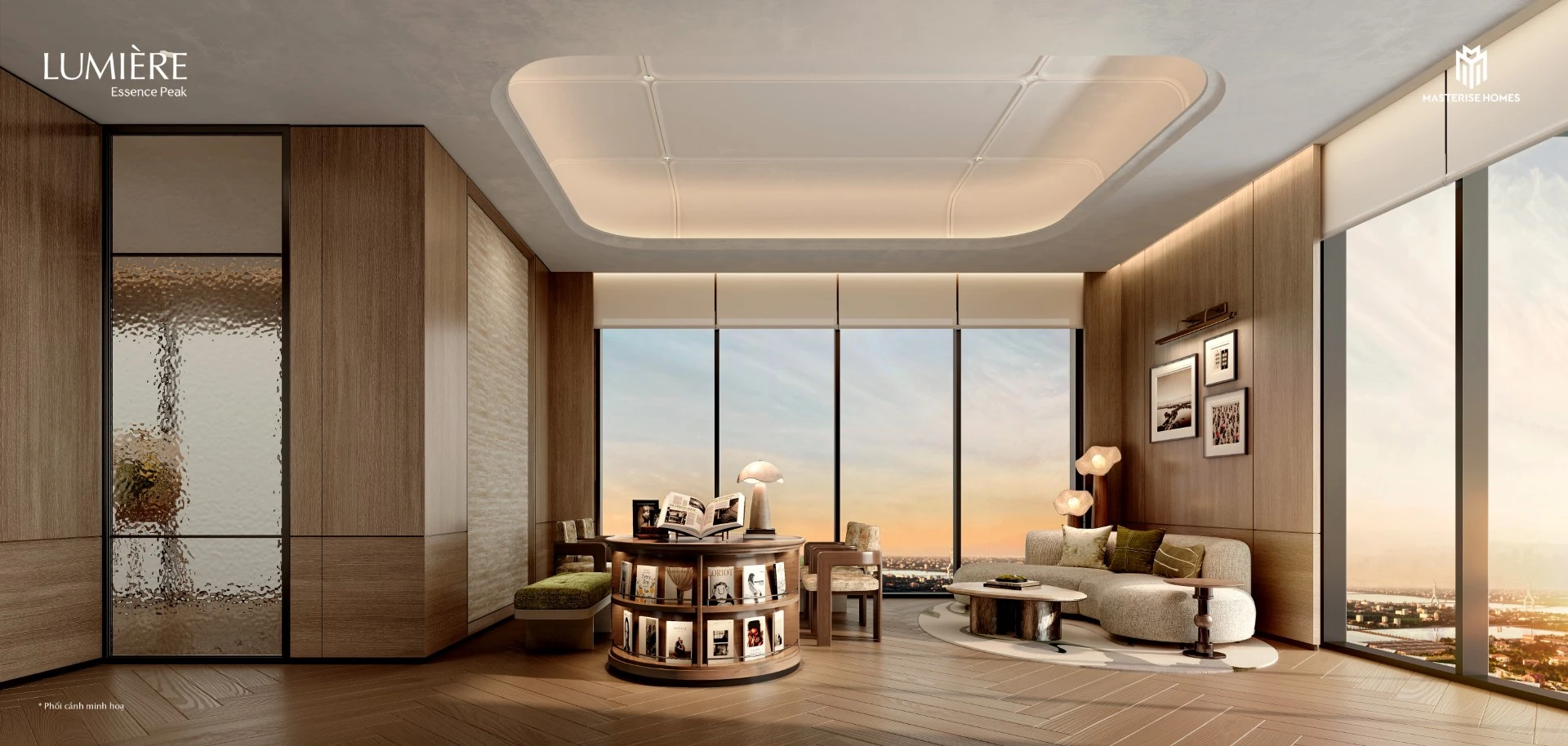Phối cảnh Clubhouse Boutique Library – không gian đọc sách thuộc nhóm tiện ích Clubhouse tại LUMIÈRE Essence Peak.