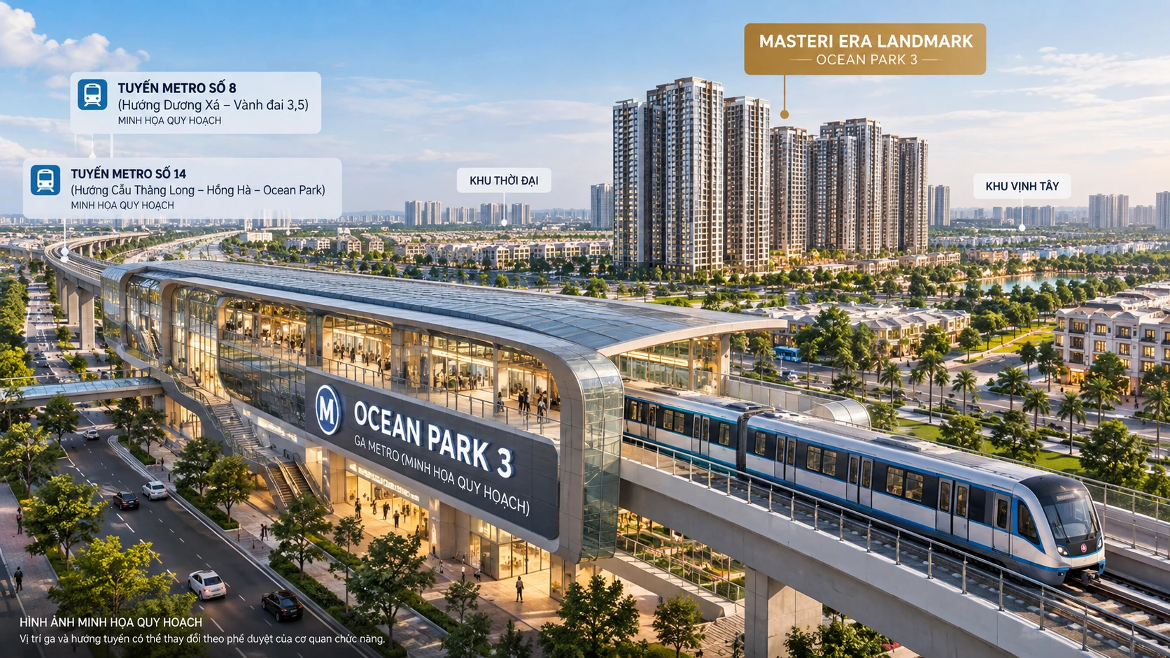 Sơ đồ tuyến metro số 8 và metro số 14 kết nối khu vực Ocean Park Ocean City