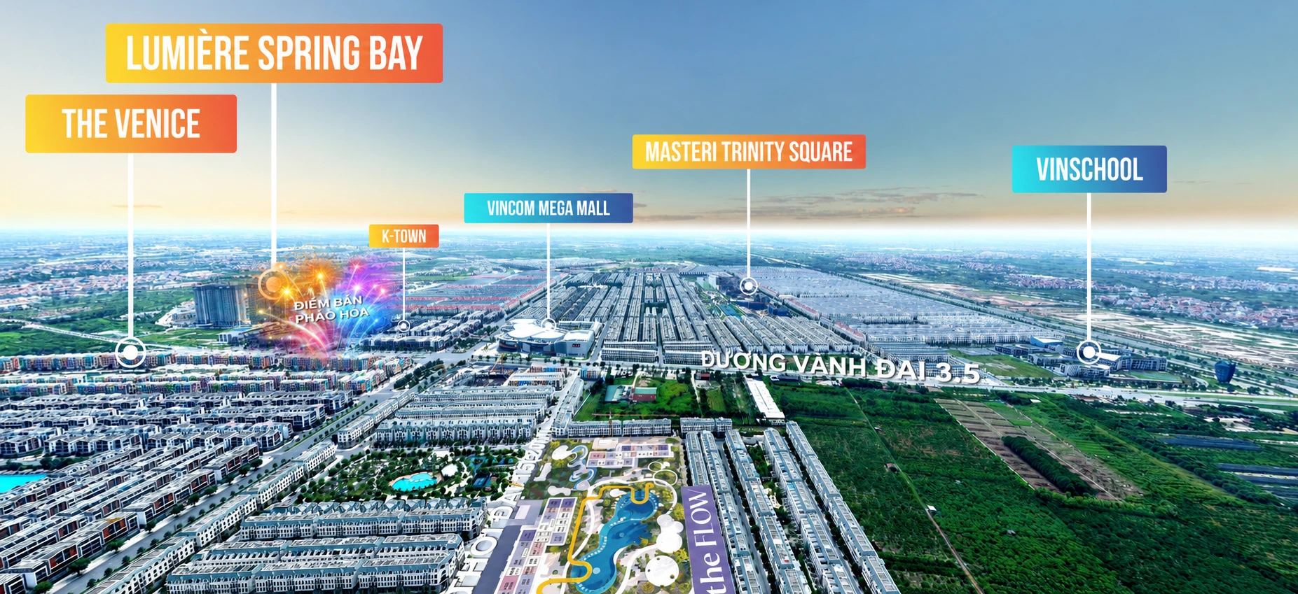 View 360 phân khu The Flow Masteri Era Landmark hướng Vành đai 3,5 và hệ tiện ích Ocean City