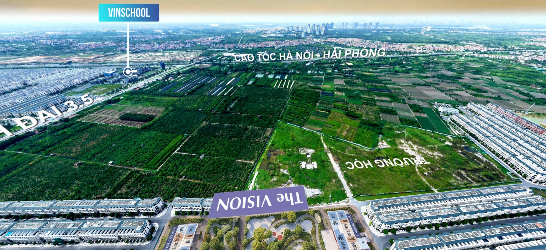 View 360 phân khu The Vision Masteri Era Landmark hướng cao tốc Hà Nội – Hải Phòng, Vành đai 3,5 và Vinschool